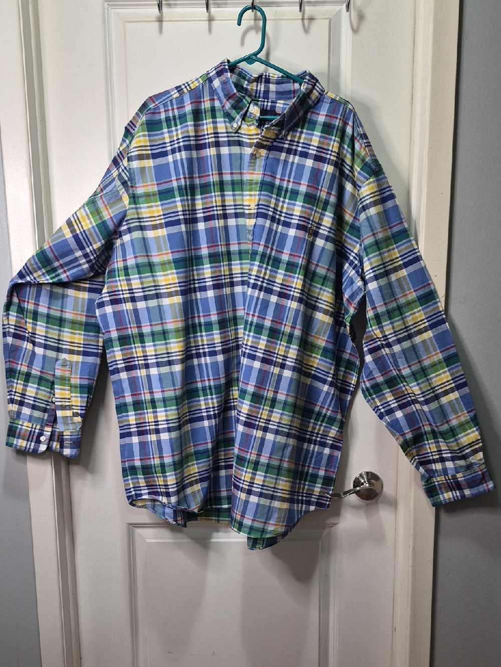 Men's Blue and‎ Green Plaid Button-Down Shirt
